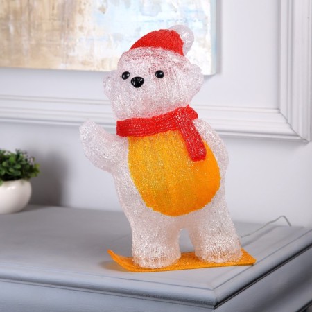 LED figure "Bear on the board" 25 × 35 × 19 cm, acrylic, 50 LED, 220 V, glow of white-1