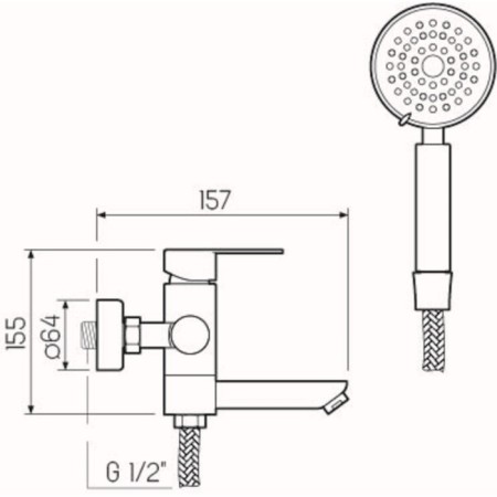 Bath mixer RMS SUS124-009E, single-leaf, with shower watering can, chrome-1