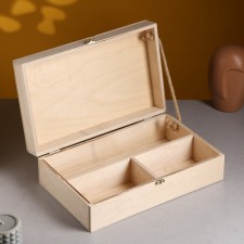 Gift box 34 × 21.5 × 10 cm is wooden, with a covering lid, with a handle