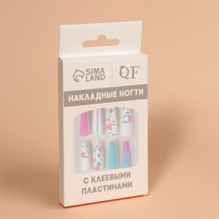 Flowering Nails "Flowerers", 12 pcs, with adhesive plates, ballerina shape, multi -colored-4