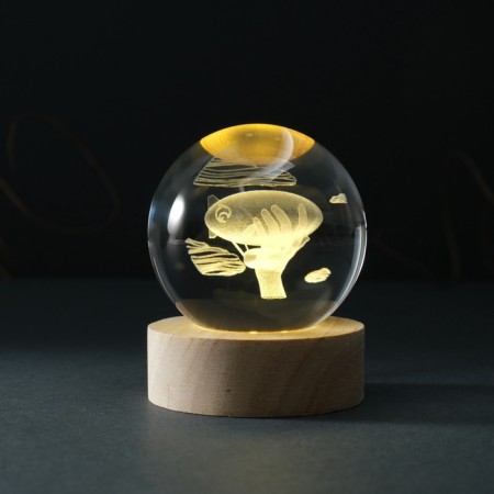 Souvenir Glass backlight "Ball. Airship" D = 6 cm stand wood, usb-2
