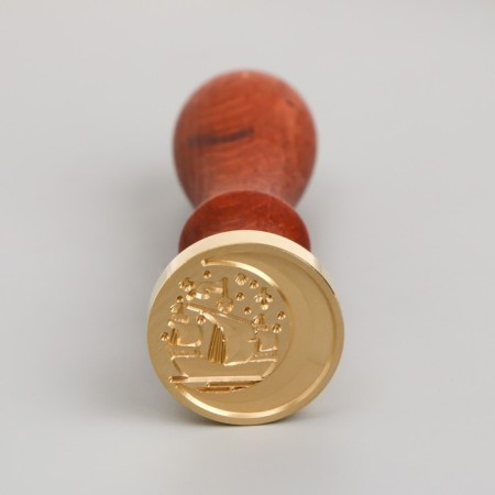 Printing for wax with a wooden handle "Month and ship" 9x2.5x2.5 cm-1