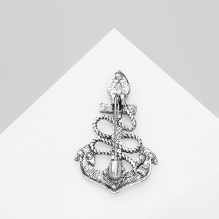 Brooch "Anchor" retro, white color in black silver-2