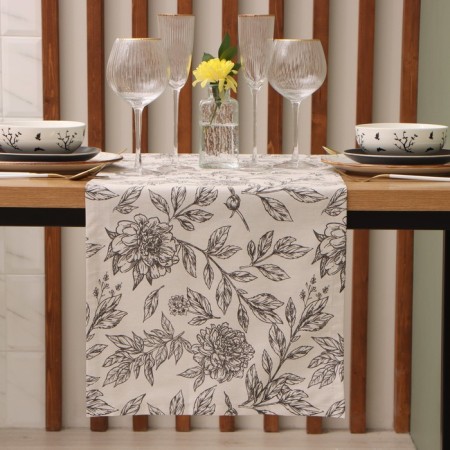 Black Flowers Table Table 40x149cm, 100% HL, sarzha 190 g/m2
