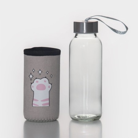 A glass bottle in a “paws” cover, 300 ml, h = 17 cm, pink color-1