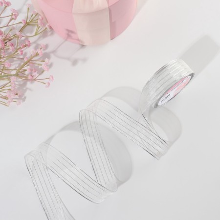 The ribbon is nylon, with lurex, 25 mm × 9.1 ± 0.5 m, white/silver color-1