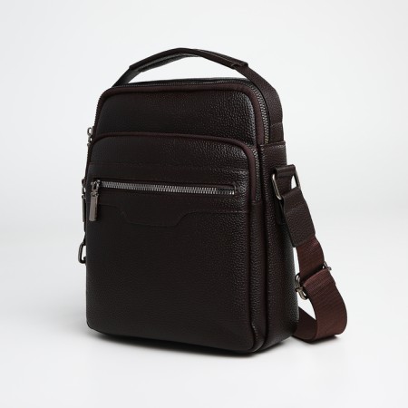 Male bag over the shoulder, Textura, 3 external pockets, brown color-4