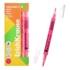 Textbook marker 0.5-3.5 mm Erichkrause Visioline V-16 Brush Neon, bilateral, pink neon, water-based ink