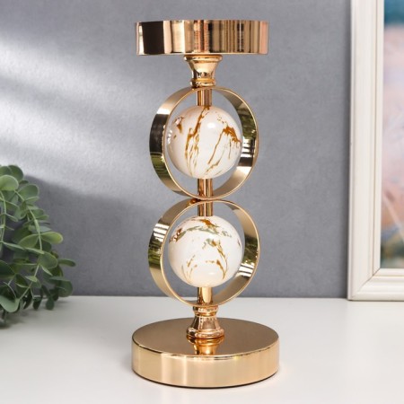 Summary Metal for 1 candle "Two white marble balls in the field" Gold 27x12x12 cm-2