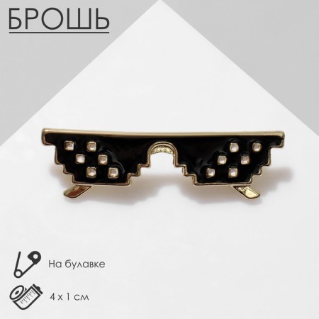 Brooch "Glasses" in pixels, black color in gold
