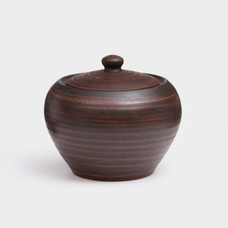 Smooth baking pot, with a lid, red clay, 4 l
