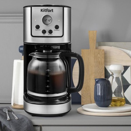 Coffee machine KitFort KT-732, drip, 900 watts, 1.5 l, silver-hourly-5