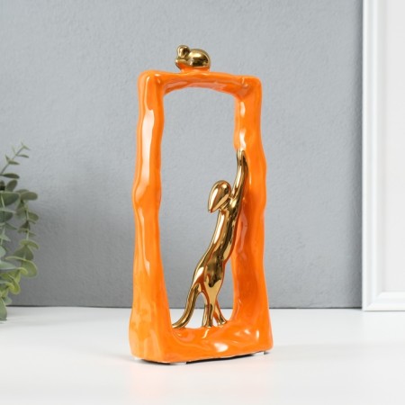 Souvenir Ceramics "Cats Mouse - Hunt. Rectangle" Orange with gold 6.2x12x24.5 cm-1