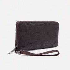 Male purse with lightning, department for bills, for cards, for coins, brown color
