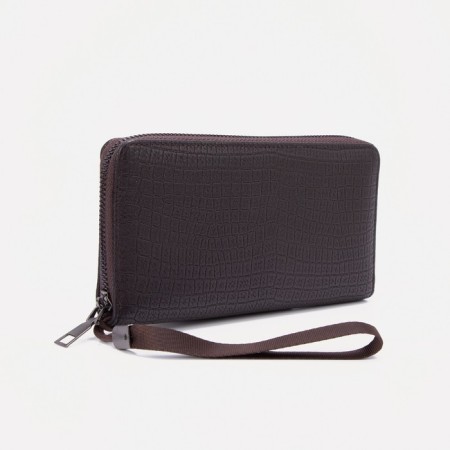 Male purse with lightning, department for bills, for cards, for coins, brown color