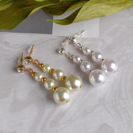 Earrings with pearls "Balls Trio", color mix