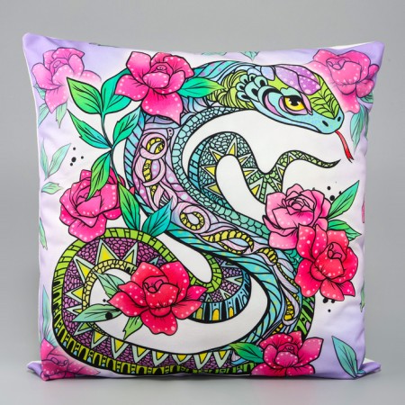 New Year! Decorative pillow "Snake in flowers", 40 cm, on lightning