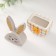 Coramics box "Bunny in an egg in a cell, with a flower" gray-yellow 8x5.4x14.2 cm