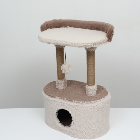 House for cats with a claw, with an oval shelf, 54 x 34 x 80 cm, brown-1