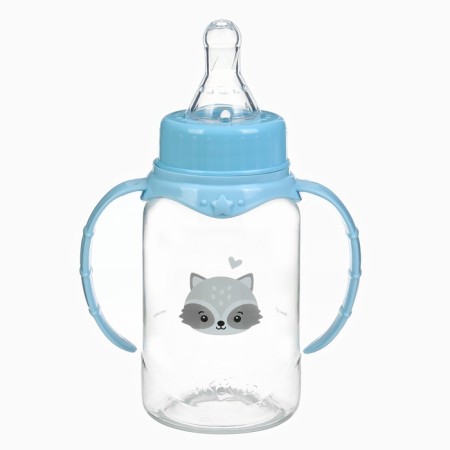 A bottle for feeding "baby raccoon" 150 ml, cylinder, with handles, blue color-1