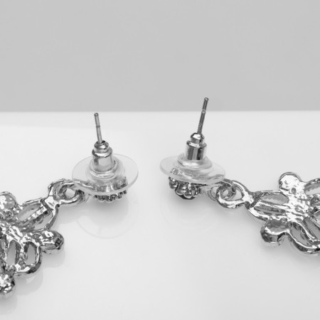 Hanging earrings with “grace” rhinestones, blue color in silver, 9 cm-2