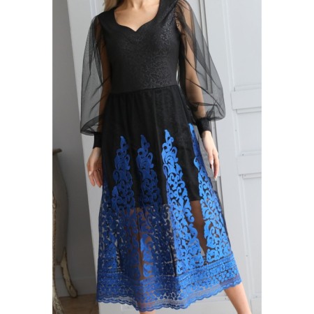 Women's dress, size 44, black color, blue-5