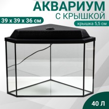 Аквариум "Дельта" угловой с крышкой, 40 литров, 39 х 39 х 36/41,5 см, чёрный