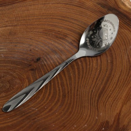 A spoon of a souvenir New Year with an engraving "Bullfinch", 3 x 14 cm-1
