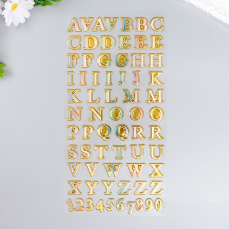 Plastic sticker "English alphabet and numbers. Gold stroke" 31x14 cm
