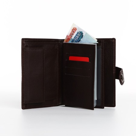 Male purse on Magnet, 3 in 1, for bills, auto documents and passports, brown color-5