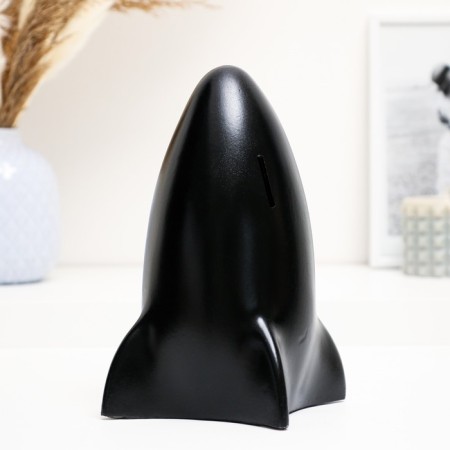 Piggy bank "Rocket" Black with a white marker, 21 cm-1