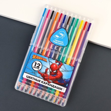 Colored pencils, 12 colors, trihedral, spider man-2