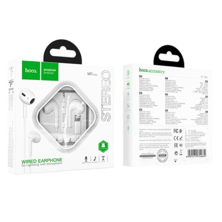 Hoco M1 Max headphones, wired, inserts, microphone on Bluetooth 5.0, Lightning, 1.2 m, white-9