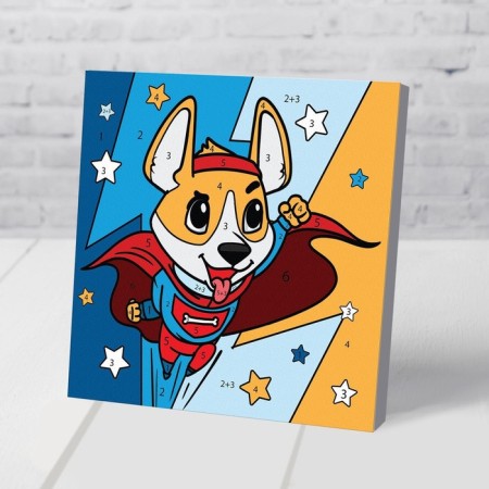 Picture on numbers for children "Corgi-hero", 15 x 15 cm-1