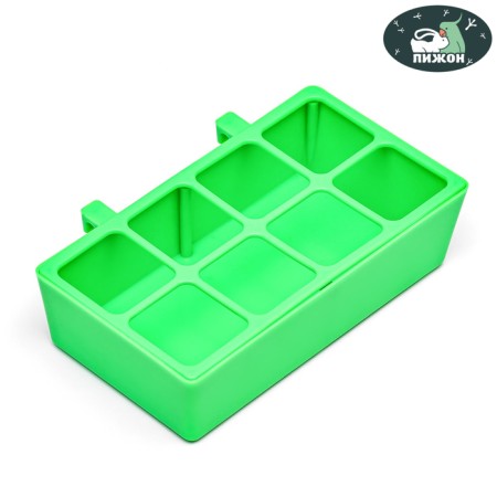 Feeding feeding trough with protection for 8 cells 16.9 x 8.9 x 4.4 cm, green