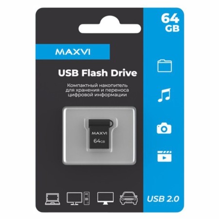 USB flash drive 64 GB Maxvi Mm Dark Grey Mini, Metal / FD64GBUSB20C10MM
