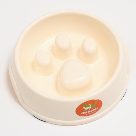 Laping bowl for slow feeding "Paw", 18.5 x 17.5 x 5 cm, beige-1