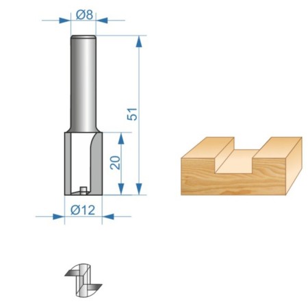 Frasure groove Encor Prof 46001, straight, on wood, additional. plate, d = 8 mm, 12 x 20 mm-2