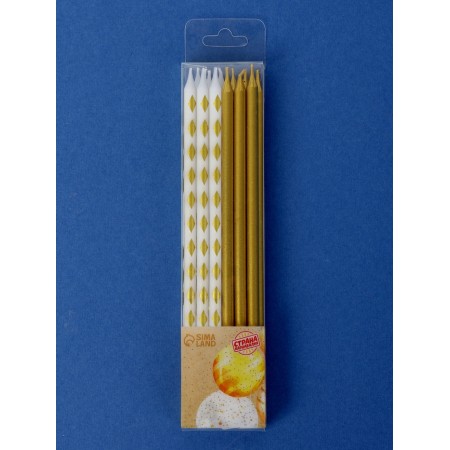 Set of candles for the Cake "Rombics", 12 pcs, gold and white-4