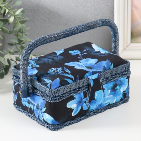 Casket for needlework "Blue flowers on blue" 18x12x9.5 cm