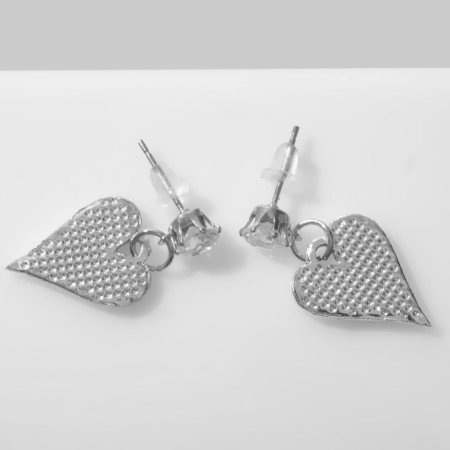 Earrings with rhinestones "Heart" elegant, white color in silver-2