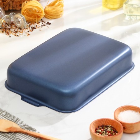 The baking sheet is rectangular, h = 6.1 cm, d = 23 cm, l = 30 cm, with a lid, anti -stick coating, blue color-4