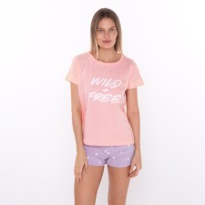 Home Women's Wild/Free set (T -shirt/shorts), pink/lilac color, size 48