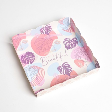 Cookie box, confectionery packaging with PVC lid, “abstraction”, 15 x 15 x 3 cm-3