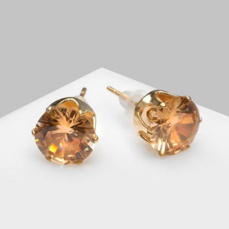 Earrings with rhinestones "Pusets" radiance, circle, d = 0.8, gold color in gold-2