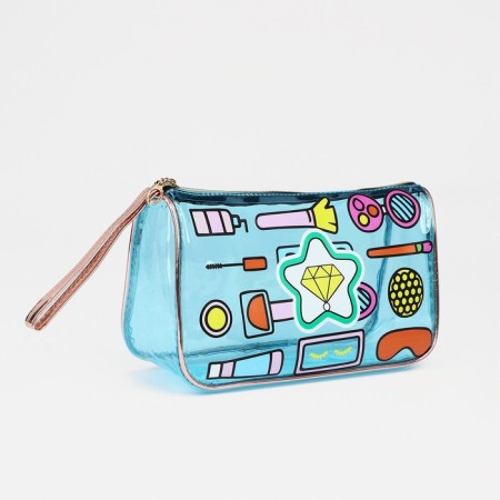 Cosmetic bag with a handle, a blue color