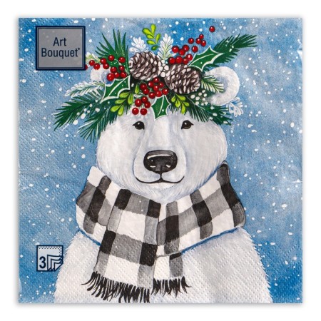 New Year's napkins paper art bouquet "New Year's bear", 3 layers, 33x33 cm, 20 pcs.-1