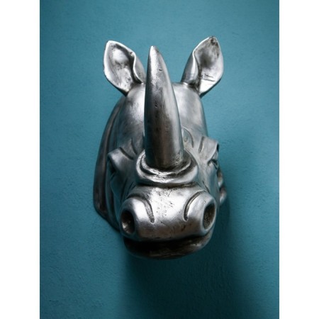 Figure "Head of the rhino", polystone, 71 cm, silver color-2