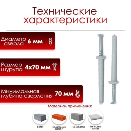 Tundra dowel-gvo, spine, nylon, mushroom cuff, 6x60 mm, 50 pcs-1