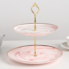 Ceramic 2-tier “marble” ceramic dish, d = 20.5/25 cm, pink color